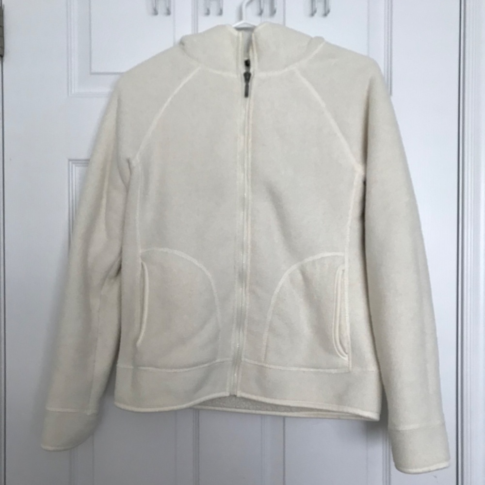 George Zip Up Fleece Sweater XS/S Fit With Pockets Hood White Cream Cozy